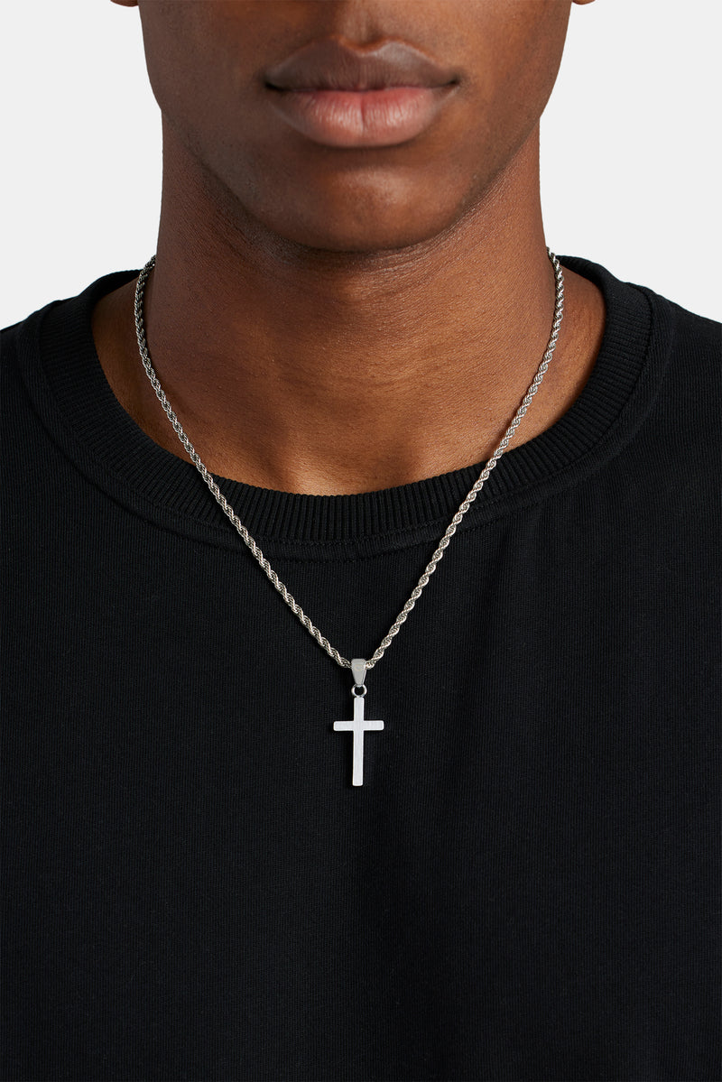 1.5 ct RD Cubic Zirconia Mens Cross Pendant Necklace White Gold Plated  Silver | eBay